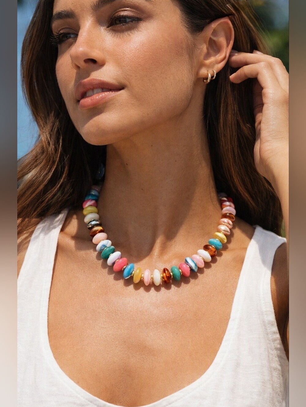 Chic Colorful Beaded Multicolor Necklace - Gold Chain